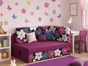 Narożnik dziecięcy sofka z funkcją spania bajkowe kolory