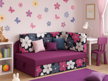 Narożnik dziecięcy sofka z funkcją spania bajkowe kolory