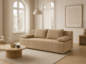 kanapa rozkładana Lila Sztruks z funkcją spania i pojemnikiem