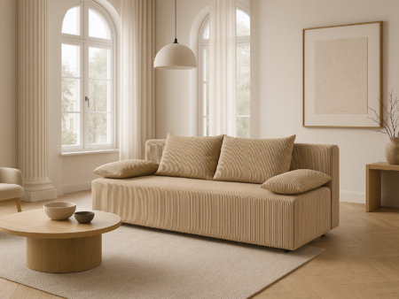 kanapa rozkładana Lila Sztruks z funkcją spania i pojemnikiem